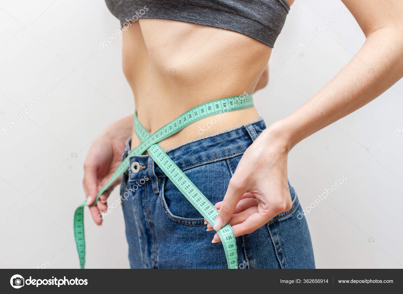 Thin Young Woman Measuring Her Thin Waist Tape Measure Stock Photo by  ©dmitryi 362656914